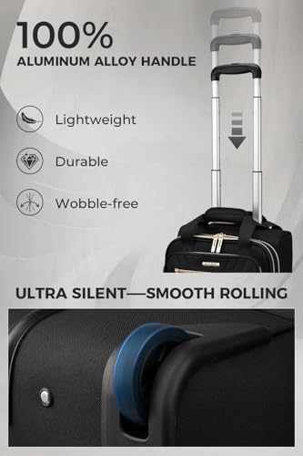 HotWay Underseat Carry On Luggage with Wheels, 16 Inch Rolling Personal Item Bag with USB Port & Multi Pockets, Lightweight Soft Sided Suitcase for Airline Travel, Black