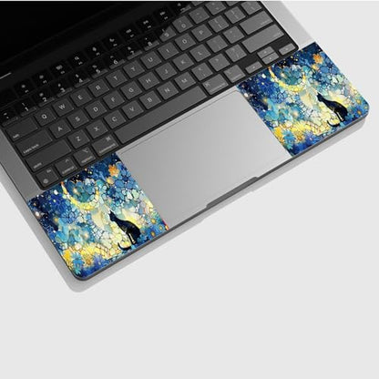 Universal Laptop Skin Sticker with 2 Wrist Pad Skins, Waterproof Scratch Resistant Vinyl Laptop Cover Decal, Cut to Fit for 11–15.6 Inch MacBook HP Dell Lenovo, Glass Cat Moon - color: Glass Cat Moon