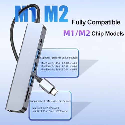 USB-C Hub Multi-Function Adapter 7-in-1 (Including 4K HDTV, 100W PD, USB 3.0, SD/TF Card Reader), Compatible with MacBook Air/Pro, iPad, Dell XPS, with Ethernet Port - size: 7in1