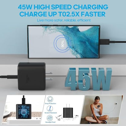 Samsung Super Fast Charger, 45W USB-C Super Fast Charging Wall Charger - PD GaN Power PPS Charger for Samsung Galaxy S26 S25 S24 S23 S22 Ultra Plus S20 Note10 Tab S8 Ultra.