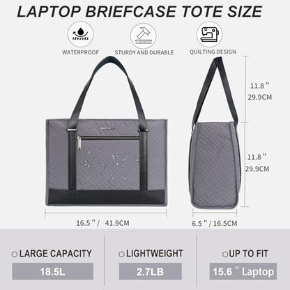 EMPSIGN Laptop Tote Bag for Women 16 Inch, Stylish Computer Shoulder Tote Bag for Work, Large Capacity Quilted Laptop Briefcase, Waterproof Women Business Office Bag, Quilted Grey - color: Quilted Dark Grey