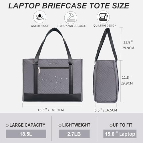EMPSIGN Laptop Tote Bag for Women 16 Inch, Stylish Computer Shoulder Tote Bag for Work, Large Capacity Quilted Laptop Briefcase, Waterproof Women Business Office Bag, Quilted Grey - color: Quilted Dark Grey
