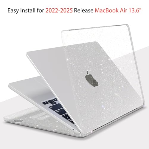 Teryeefi for MacBook Air 13.6 inch Case with M2 M3 M4 M5 Chip 2022-2025 2026 Release A3449/A3240/A3113/A2681, Glitter Protective Hard Shell & Keyboard Cover & USB 3 Adapter, Sparkly Clear - color: Sparkly Transparent