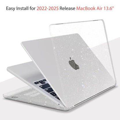 Teryeefi for MacBook Air 13.6 inch Case with M2 M3 M4 M5 Chip 2022-2025 2026 Release A3449/A3240/A3113/A2681, Glitter Protective Hard Shell & Keyboard Cover & USB 3 Adapter, Sparkly Clear - color: Sparkly Transparent