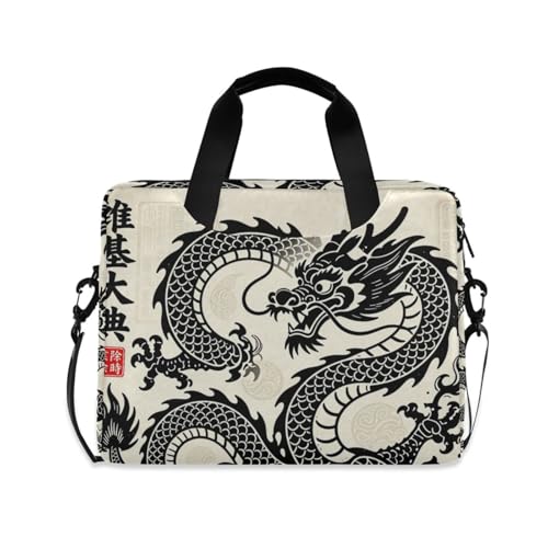 Laptop Zipper Case Portable Crossbody Messenger with Handle and Shoulder Strap 15.6 inch Case Hard Cover with Zipper Japanese Black Dragon
