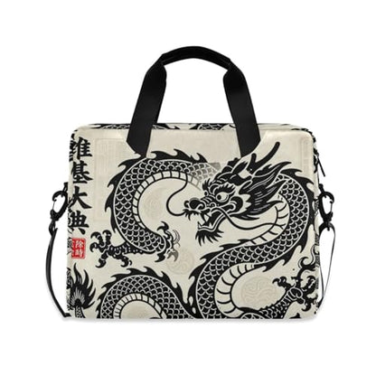 Laptop Zipper Case Portable Crossbody Messenger with Handle and Shoulder Strap 15.6 inch Case Hard Cover with Zipper Japanese Black Dragon