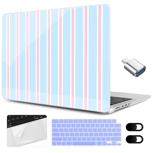 MEEgoodo Compatible with MacBook Pro 14 inch Case (M5/M4/M3/M2/M1) Pro/Max 2026 2025 2024 2023 2021, Case Fit Model A3427/A3426/A3434/A3112/A3401/A3185/A2918/A2992/A2779/A2442, Pink and Blue Stripes - color: Pink And Blue Stripes