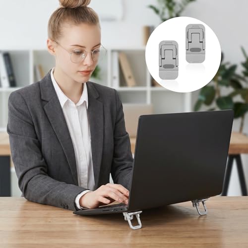 2PCS Zinc Alloy Foldable Laptop Stands, Mini Foldable Laptop Stand, Portable Computer Keyboard Riser, Self-Adhesive Invisible Notebook Stand with 2 Adjustable Angles, Keyboard Lift for Desk (Silver)