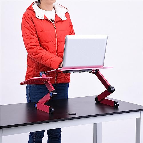 Laptop Stand with Fan, Laptop Stand with W Cooling Fan Mouse BOAD 360° Adjustable Foldable Laptop Desk Table Stand Holder Laptop Cooling Stand for Home, Office, Bed Sofa, Couch - color: Rose Red