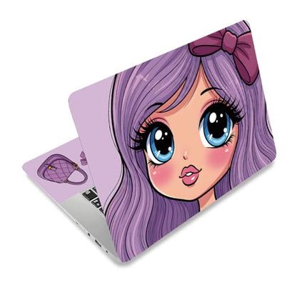 Cartoon Pricess PVC Sticker for Laptop Purple Lady Notebook Skin Sticker 3Pcs Laptop Cover Decals for 12.1 13 13.3 13.6 14 15 15.3 16 Inch Computer Notebook PC Waterproof OilProof - style: cartoon girl