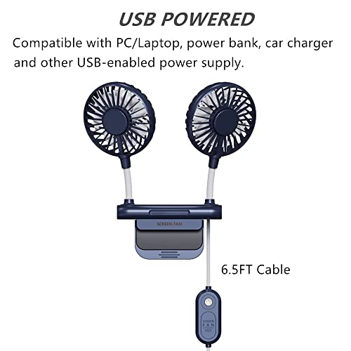 Desktop Fan, Monitor Clip on Fan with 2 Fan Heads, 3 Speeds Office Desk fan USB Powered Cooling Fan with Sturdy Adjustable Clamp, Strong Wind Quiet Personal USB Small Fan for Laptops, Desktop. - color: Blue