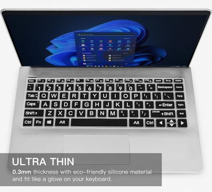 Keyboard Cover with Large Letters for HP Pavilion x360 14 /HP 14 Laptop 14-dq 14-fq 14-ba/bf/cm/ce/cf/df/dk/ds 14-dq0040nr 14-dq0052dx 14-dq0762dx dq0760dx/dq0030nr 14-fq1025nr 14-fq0033dx -Black - color: Black(Large Letters)