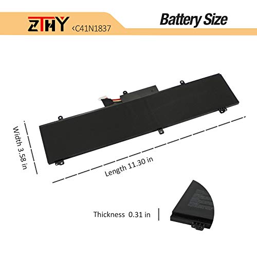 76Wh C41N1837 Laptop Battery Replacement for Asus Rog Zephyrus GA502 GU502 | GX502 GU532 GX532 GA501I GA502IU GA502GU GA502IV GA532DU GU502DU GU502GU GU502GV GU502LW GU532LV GU532GU GX502GW 15.4V - size: 11.34*3.86*0.39 inch C41N1837