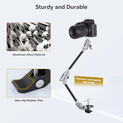 UTEBIT 22" Magic Arm w Clamp Mount, Desk Camera Mount Articulating Friction Boom w Arm 1/4" Thread Adapter, Overhead Desk Phone Mount for Video Light Webcam Microphone Action Camera Content Creators - size: 22 inch