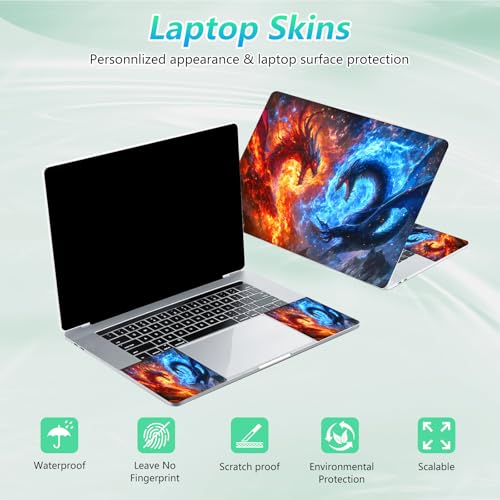 Laptop Skin Sticker Decal 12"-15.6" Universal Laptop/Notebook/Netbook Vinyl - Waterproof Scratch Resistant,Fits HP Dell Lenovo MacBook,2 Free Wrist Pads,Easy Apply & Remove,Fire Blue Dragon - color: Fire Blue Dragon