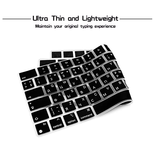 HRH Keyboard Cover Skin EU for MacBook Air 13”15"(M5-M2)&Pro 14”16"(M5-M1) | Russian,Black,2026-2021,A3426 A3427 A3434 A2992 A2918,Neo 13"A18,Precise Fit,Dust Proof,Waterproof,Durable,Keyboard Accessory - color: Russian