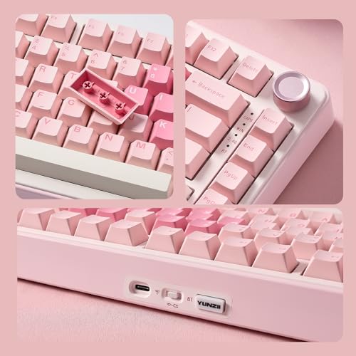 YUNZII B75 PRO Wireless Mechanical Gaming Keyboard | Custom 75% Layout with Knob,Gasket Mount,Hot Swap,Creamy Pre-lubed Switch,BT/USB-C/2.4G(Milk Switch,Pink) - color: Pink, size: Milk Switch