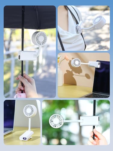 Rechargeable Clip-on Fan with 360° Flexible Hose, Portable Handheld Desk Fan with LED Display, Stepless Speed Adjustment, 4000mAh Battery Powered Personal Fan for Stroller, Office, Car, Camping, Home