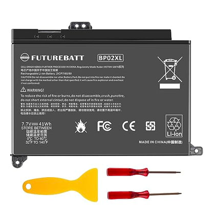 Futurebatt BP02XL 849569-541 Laptop Battery for HP Pavilion Notebook PC 15 Series 15-AU000 15-AU010WM 15-AU018WM 15T-AW000 15Z-AW000 - size: BP02XL 6.69*5.12*0.67 in