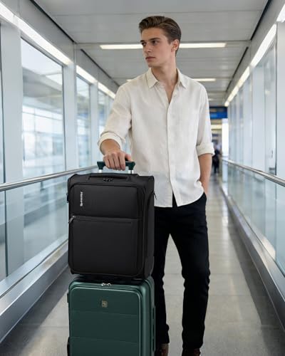 Hanke Underseat Carry On Luggage with Wheels, 17 Inch Rolling Bag | Fits 15.6 Inch Laptop, Shoe Bag Included, Small Suitcase, Softside, Trolley Sleeve, Water-Resistant, 30L, Caribbean Blue - color: Caribbean Blue, size: 17 Inch Underseat Plus