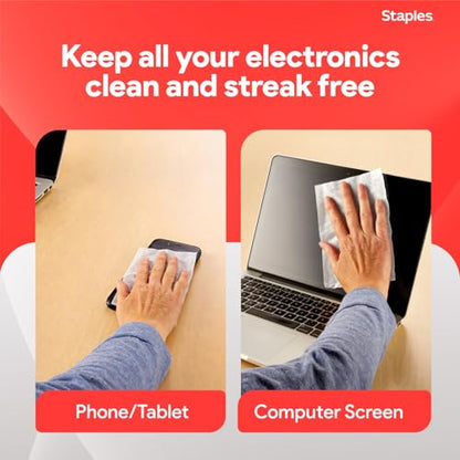 Staples Screen Cleaning Wipes – 100 per Tub, Safe for Monitors, Laptops & Electronics, 2‑Pack - size: 100 Count (Pack of 2)