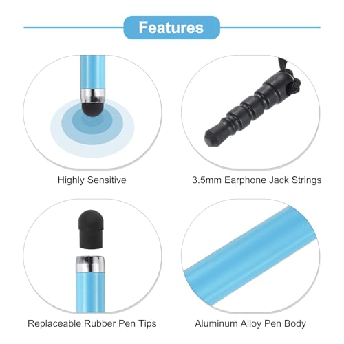MECCANIXITY 5pcs Metallic Stylus Pen Retractable Aluminum Alloy Mini Capacitive Pens for Universal All Touch Screen Devices, Light Blue - color: Light Blue