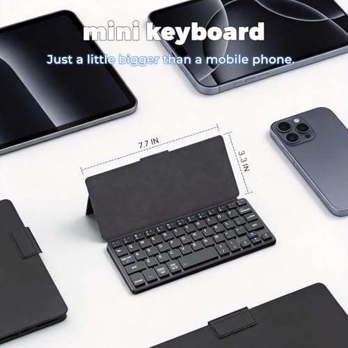 CMARS Mini Bluetooth Keyboard for iPad, Universal Portable Wireless Keyboards with Adjustable 150° Stand & Integrated Protective Cover, Travel Keyboard for iOS/Android/Windows - Black