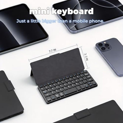 CMARS Mini Bluetooth Keyboard for iPad, Universal Portable Wireless Keyboards with Adjustable 150° Stand & Integrated Protective Cover, Travel Keyboard for iOS/Android/Windows - Black