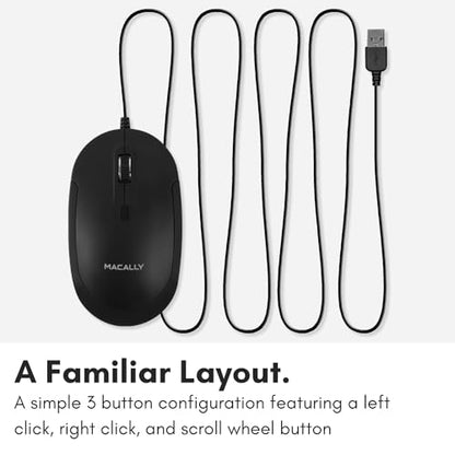 Macally Computer Mouse Wired, Silent USB Mice - Slim & Compact USB for Apple Mac or Windows PC Laptop/Desktop - Designed with Optical Sensor & DPI Switch - Simple - Black - color: Black