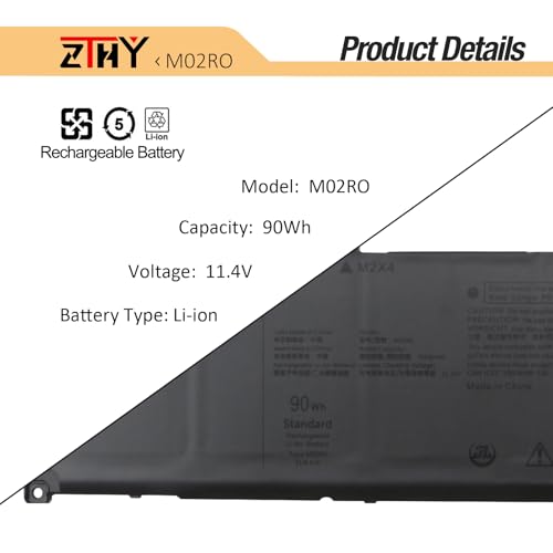 M02R0 Laptop Battery Replacement for Dell Alienware X16 R1 Alienware X16 R2 | P120F P120F007 P120F008 MO2R0 HP26N 0HP26N 0MRWR6 11.4V 90Wh 7698mAh 6-Cell - size: 13.7*3.43*0.24 inch M02R0