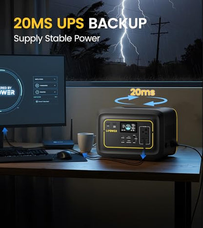 Lipower Portable Power Station 296Wh Backup Battery 300W Solar Generator | 20ms UPS, 300W AC Outlet, 1-Hour Fast Charge, Dual PD 100W USB-C, 200W Solar Input for Camping, CPAP, Home & Emergencies