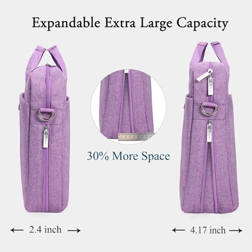 Voova 17.3-17 Inch Laptop Bag, Computer Bag, MacBook Bag, Lavender | Expandable splash-proof 17.3-inch laptop messenger bag with removable strap; fits MacBook, HP, Dell, Lenovo and Asus - color: Lavender, size: 17-17.3 Inch