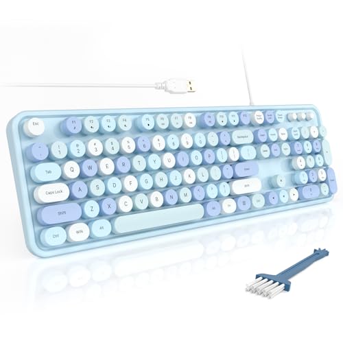 MOFII Computer Keyboards Wired, Plug Play USB Full Size Typewriter Keyboard, Cute Colorful Aesthetic Keyboard with Foldable Stands for Windows PC Laptop (Blue Colorful) - color: Blue Colorful