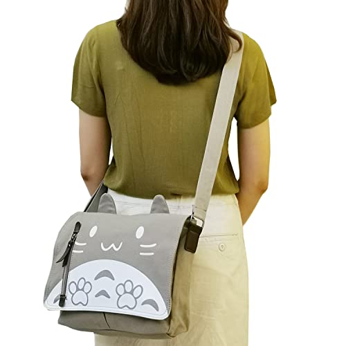 Canvas Cute Cat Kitty Messenger Bag Girls Crossbody Bag Shoulder Bag Cute Satchel School Bag - color: Gray