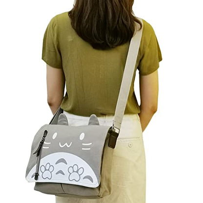 Canvas Cute Cat Kitty Messenger Bag Girls Crossbody Bag Shoulder Bag Cute Satchel School Bag - color: Gray