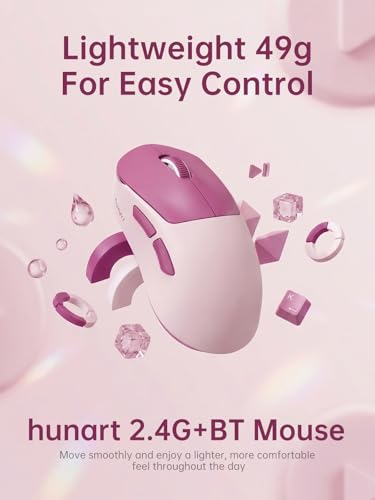 hunart H6 49g Wireless Mouse, Bluetooth & 2.4GHz, Rechargeable, Berry Pink | Silent Clicks, USB-C Charging, Two Ways to Connect, Lightweight Right-Hand Ergonomic Comfort, For Laptop, MacBook, Office PC - color: Berry Pink