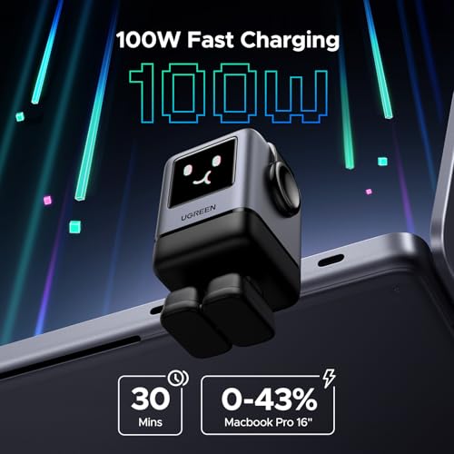 UGREEN Uno 100W USB C Charger, 4-Port GaN Fast Charger with LED Screen, Tech Gifts for Men Women, for MacBook Pro/Air/Neo 2026, iPad Pro, iPhone 17/16, Galaxy S26/S25, Pixel 10/9, Steam Deck, ROG Ally