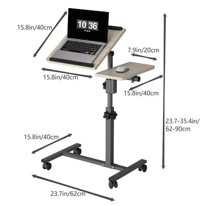 Furist Adjustable Bedside Laptop Desk with Mouse Pad on Wheels, Adjustable Overbed Table,Rolling Computer Stand,Hospital and Home Use - color: Log Grey