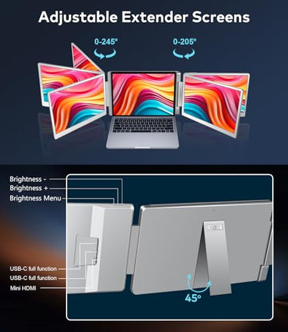 15.6" Laptop Screen Extender, FHD IPS Triple Screen Portable Monitor | Extra Monitor for 13-17.3" Laptops,Travel Tri Screen Compatible with Windows & MacOS-HDMI/USB-C,Plug & Play Extender-S10 - size: 15.6 inches