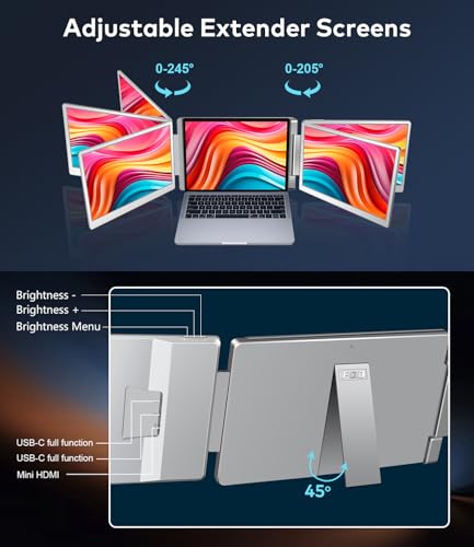 15.6" Laptop Screen Extender, FHD IPS Triple Screen Portable Monitor | Extra Monitor for 13-17.3" Laptops,Travel Tri Screen Compatible with Windows & MacOS-HDMI/USB-C,Plug & Play Extender-S10 - size: 15.6 inches
