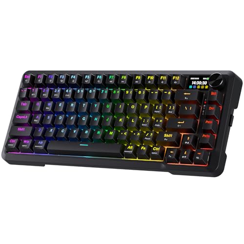 Redragon K724 PRO Wireless 81-Key Gasket Gaming Keyboard with Screen & Knob | Easy-Control LED Info Display, 0-Delay Tri-Mode, Cushioned 5-Layer Noise Dampening for Creamy Thocky Sound, Compact 80% Size - color: Black, size: 81 Keys + LCD Screen