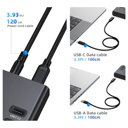 Powered USB Hub 10Gbps, 17 Ports USB 3.2 Hub, 96W Power Adapter | 10 USB-A 3.2, 3 QC 24W Fast Charging, 2 USB-C 3.2, SD/TF, 12V/8A Power Adapter for Laptop, PC, Computer, HDD, Flash Drive - color: Black