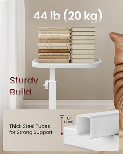 VASAGLE C Side Table Adjustable Height, Couch Sofa Table, End Table, TV Tray for Small Spaces, 11.8 x 15.7 x 27.2 Inches, for Living Room, Bedroom, Cloud White ULET363W101 - color: Cloud White