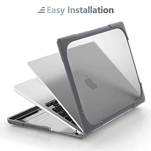 Batianda Foldable Stand Heavy Duty Case for MacBook Air 13.6 inch, Gray | Fits M5 M4 M3 M2 Chip 2026-2022 Model, Ergonomic Stand Holds 22 lbs, Shockproof Bumper, with Keyboard Cover Screen Protector - color: Grey