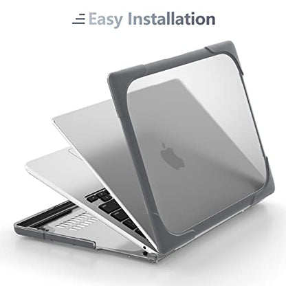 Batianda Foldable Stand Heavy Duty Case for MacBook Air 13.6 inch, Gray | Fits M5 M4 M3 M2 Chip 2026-2022 Model, Ergonomic Stand Holds 22 lbs, Shockproof Bumper, with Keyboard Cover Screen Protector - color: Grey