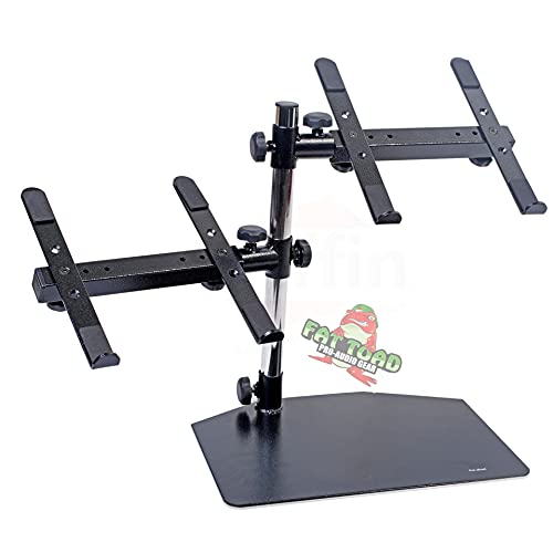 Fat Toad Double DJ Laptop Stand (Table-Top PRO Edition) – 2 Tier Portable PC Computer Equipment Rack with Support Mounts for Music Studio Mixers, Controllers, Monitors & Disc Jockey Booth Gear