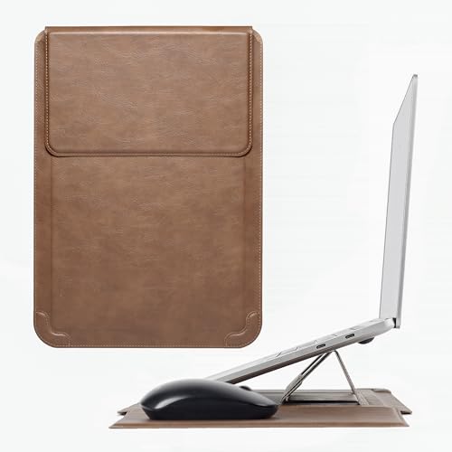 14 Inch Multifunctional Laptop Sleeve Case with Stand Soft Slim Cover for MacBook Pro/Air/ThinkPad X1/Dell XPS/Lenovo Yoga/HP Pavilion/ASUS Zenbook/LG gram/Chromebook 13.5" 13.6" 14.2" 14.5" - color: Textured Brown, size: 13.5-14.5 Inch