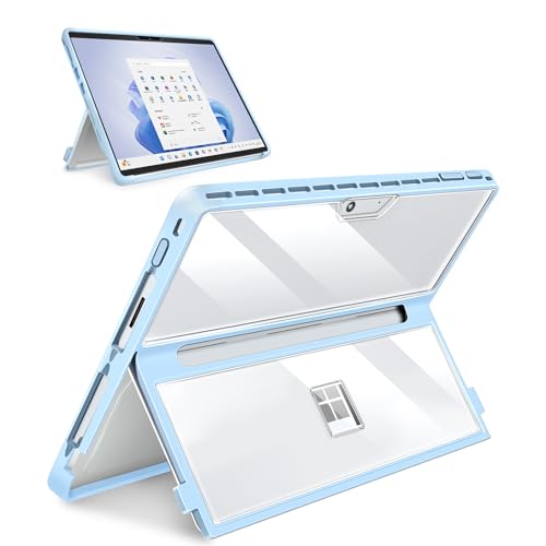 Case Updated Version fit Microsoft Surface Pro 11/10 /9/8 13-Inch, All-in-one Rugged Case Compatible with Type Cover Keyboards, Transparent&Light Blue - color: Transparent&Light Blue