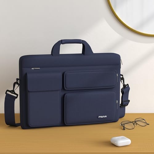 MOSISO Laptop Shoulder Bag 16 inch, 15-15.6 inch Computer Bag | Compatible with MacBook Pro 16 inch, HP, Dell, Lenovo with 2 Raised&1 Flapover&1 Horizontal Pocket&Handle&Belt, Navy Blue - color: Navy Blue, size: 16 inch