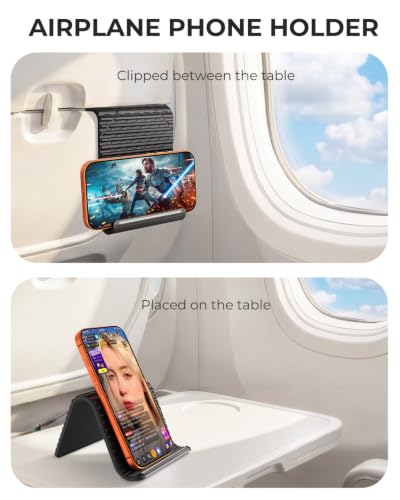 2026 Airplane Phone Holder, Flexible Silicone Portable Phone Stand | Foldable for Desk Bed Office, Travel Essentials Hands Free Mount for iPhone Tablet Laptop,Anti-Slip & Scratch-Resistant - color: Black